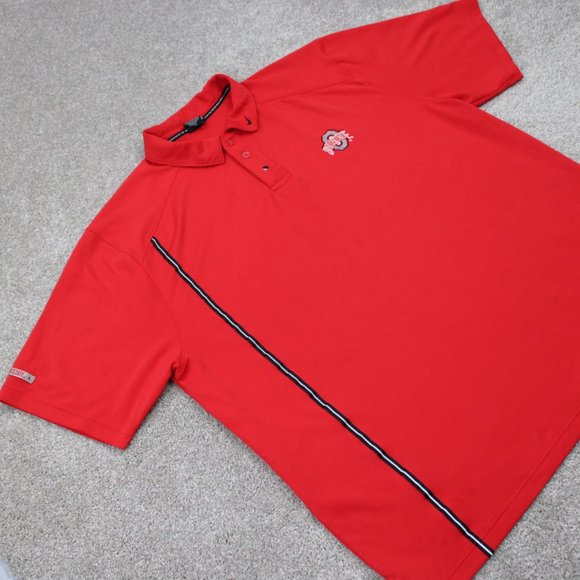 Nike Ohio State Buckeyes Polo Shirt Mens 2XL XXL Red Dri-Fit Pearl Snap S/S - Picture 9 of 16